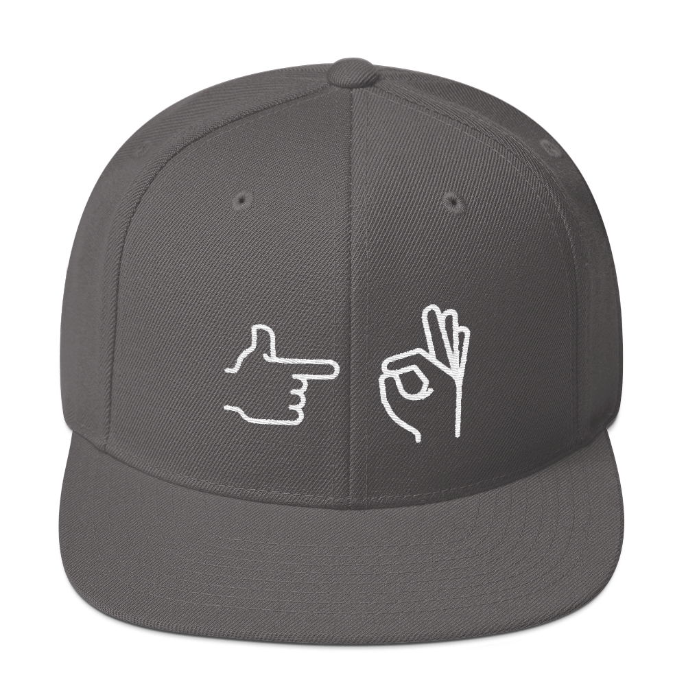 Snapback Hat with the hand emoji representing sex on the front