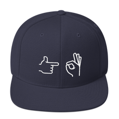 Snapback Hat with the hand emoji representing sex on the front